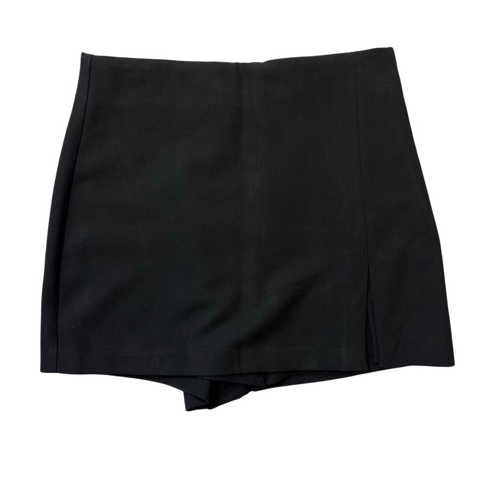 ZARA Woman Black Skort Size M Faux Wrap Mini Skirt Shorts Side Zip